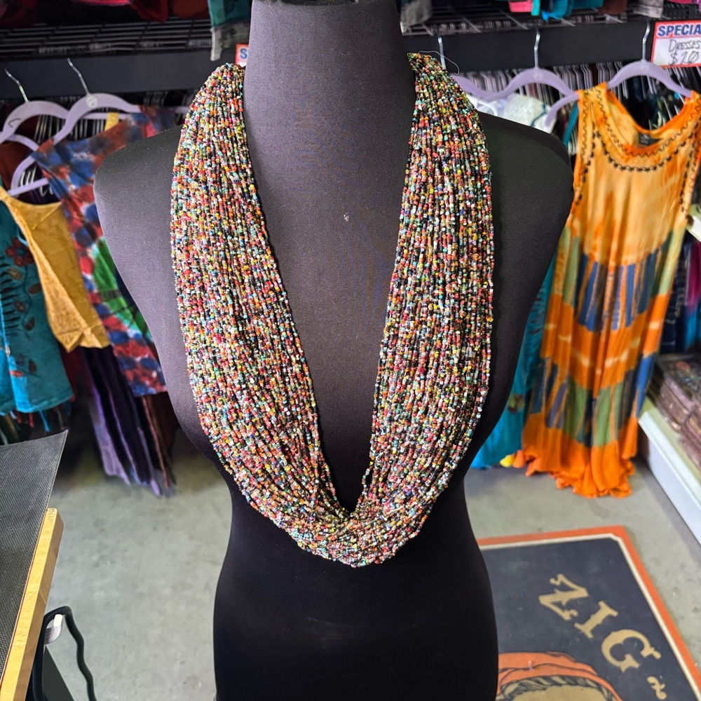 Ultra-Layered Multistrand Seed Bead Statement Necklace - Picture 2 of 6